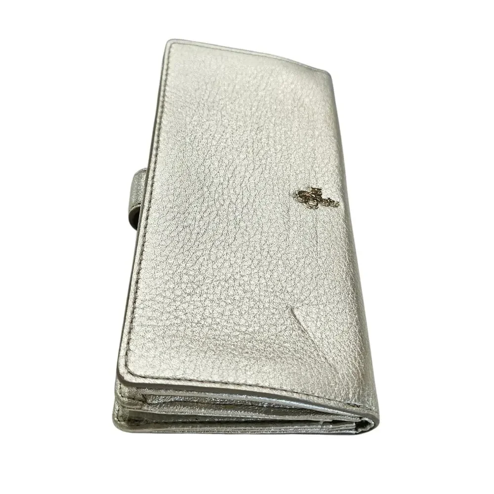 Cole Haan White Gold Pebbled Leather Slim Zip Wallet NWT
